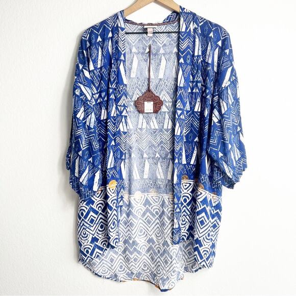 KNOX ROSE WOMEN'S RAYON DUSTER KIMONO CARDIGAN BLUE PAISLEY XS SMALL NEW - Picture 2 of 8